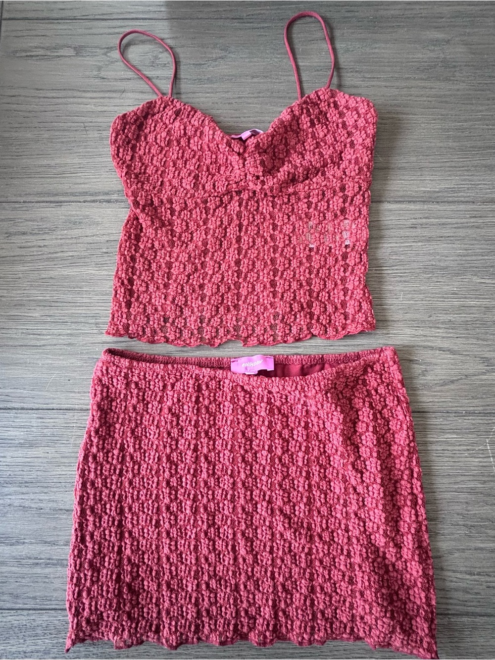 Edikted Orange Crochet Top & Mini Skirt Set - XS